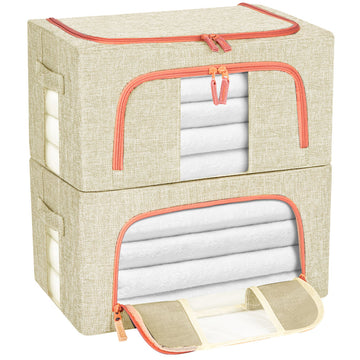 Beige Stackable & Collapsible Clothes Storage Bins (Set of 2)